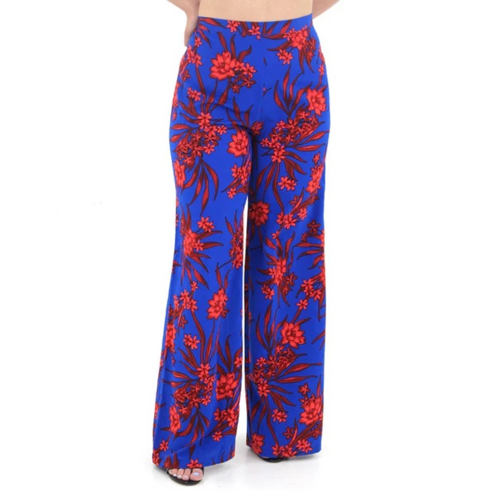 John Zack Blue and Red Floral Wide Leg Pants